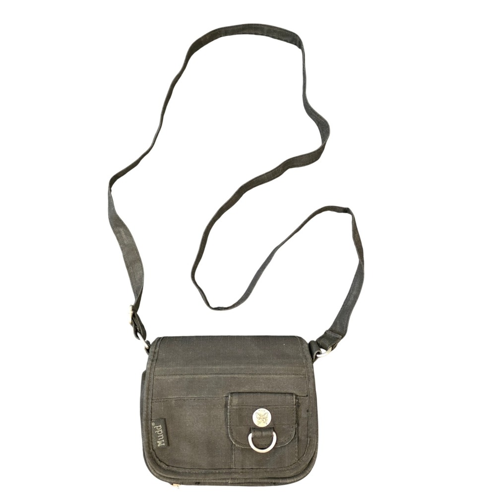 Mudd Vintage Y2K Black Ripstop Crossbody Bag Butterfly Logo Utility Organizer